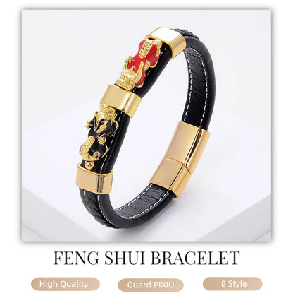 Colorful Feng Shui Pixiu Woven Leather Rope Bracelet