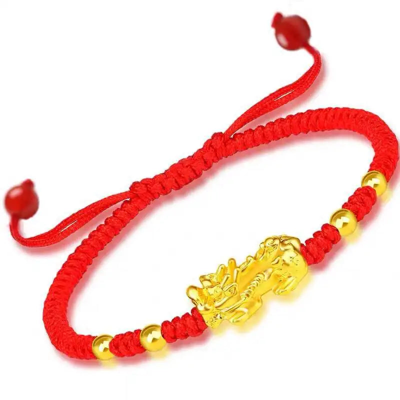 Gold and Black Pixiu Black Obsidian Feng Shui Bracelet