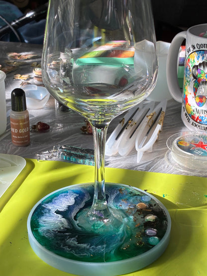 High-Vibe Crystal & Resin Wine Glass with Coaster Base