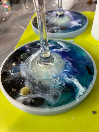 High-Vibe Crystal & Resin Wine Glass with Coaster Base