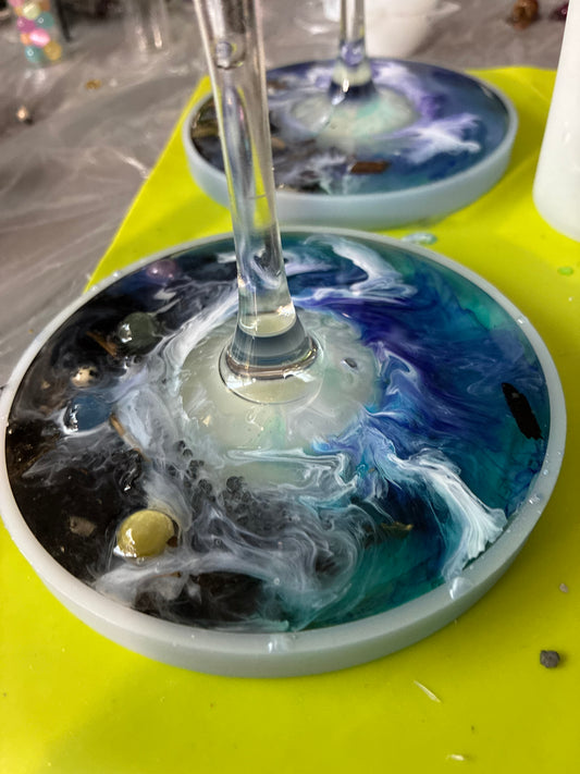 High-Vibe Crystal & Resin Wine Glass with Coaster Base
