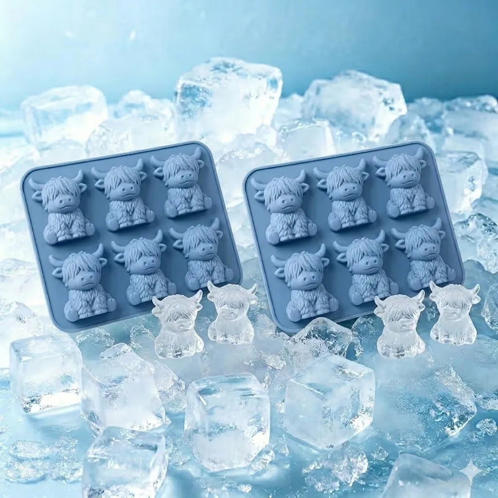 2-Piece Mini Highland Cow 3D Silicone Ice Mold Set