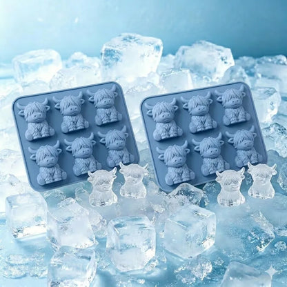2-Piece Mini Highland Cow 3D Silicone Ice Mold Set