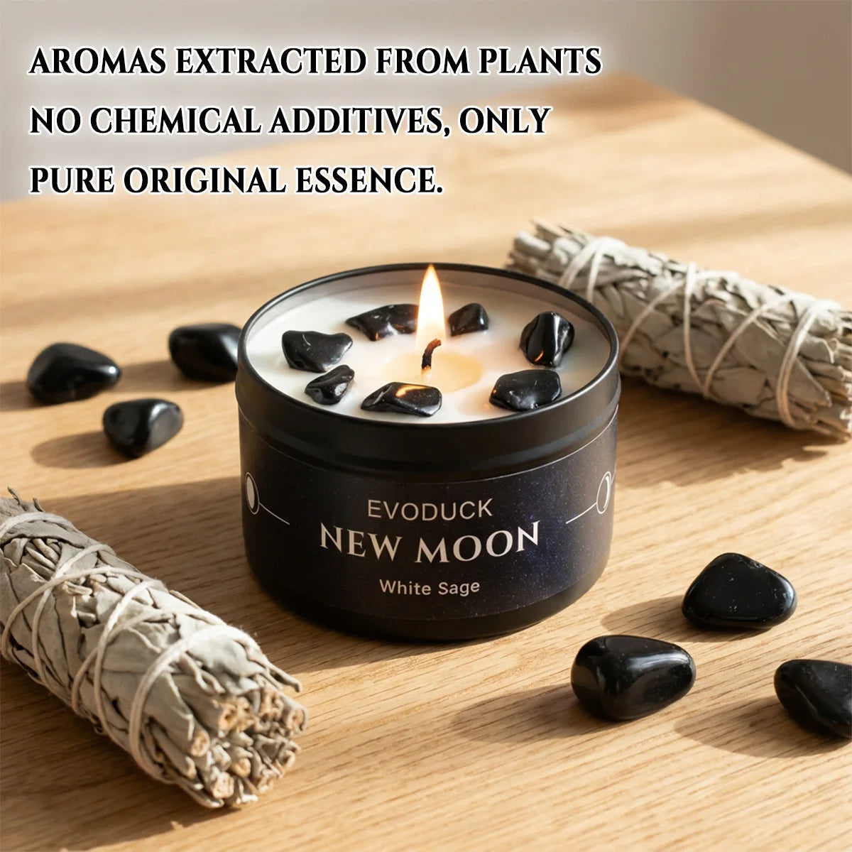 1pc New Moon Scented Candle with Black Crystal Chips
