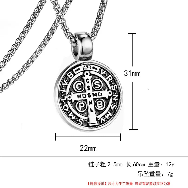 Stainless Steel Saint St. Benedict Collar Medal Necklace
