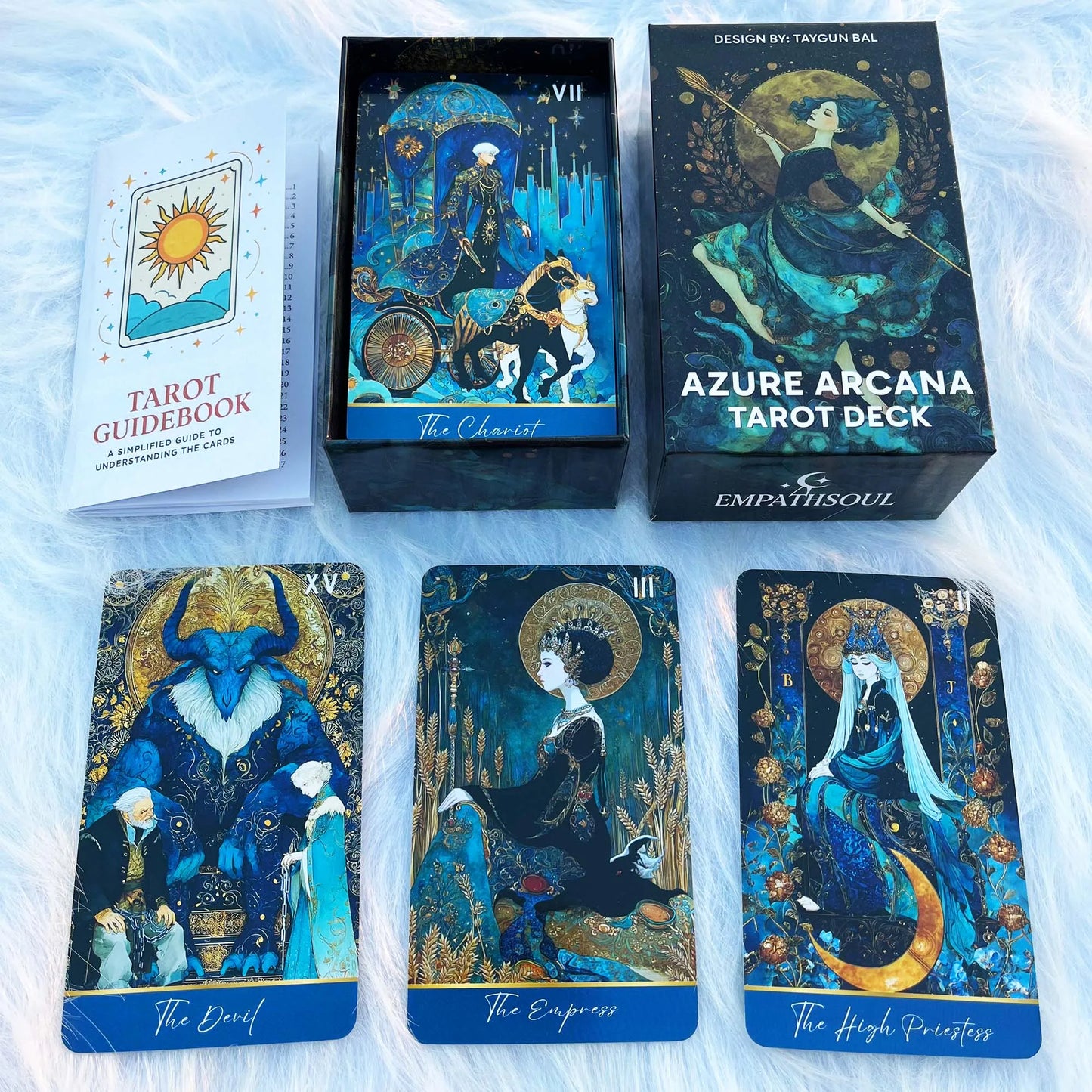 Azure Arcana Tarot Deck with Guidebook (78-Card English Set)