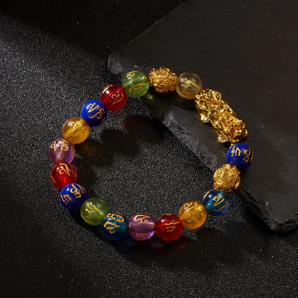 Gold-Color Pixiu Black Obsidian Feng Shui Wealth Bracelet