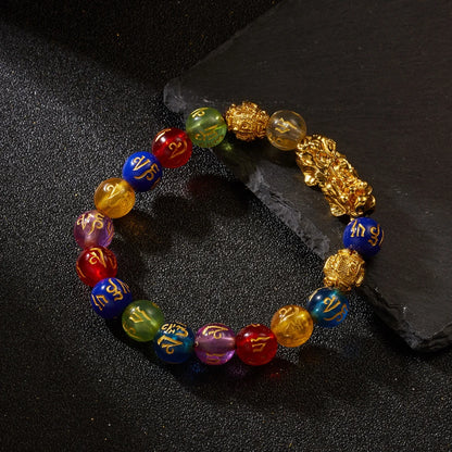 Gold-Color Pixiu Black Obsidian Feng Shui Wealth Bracelet