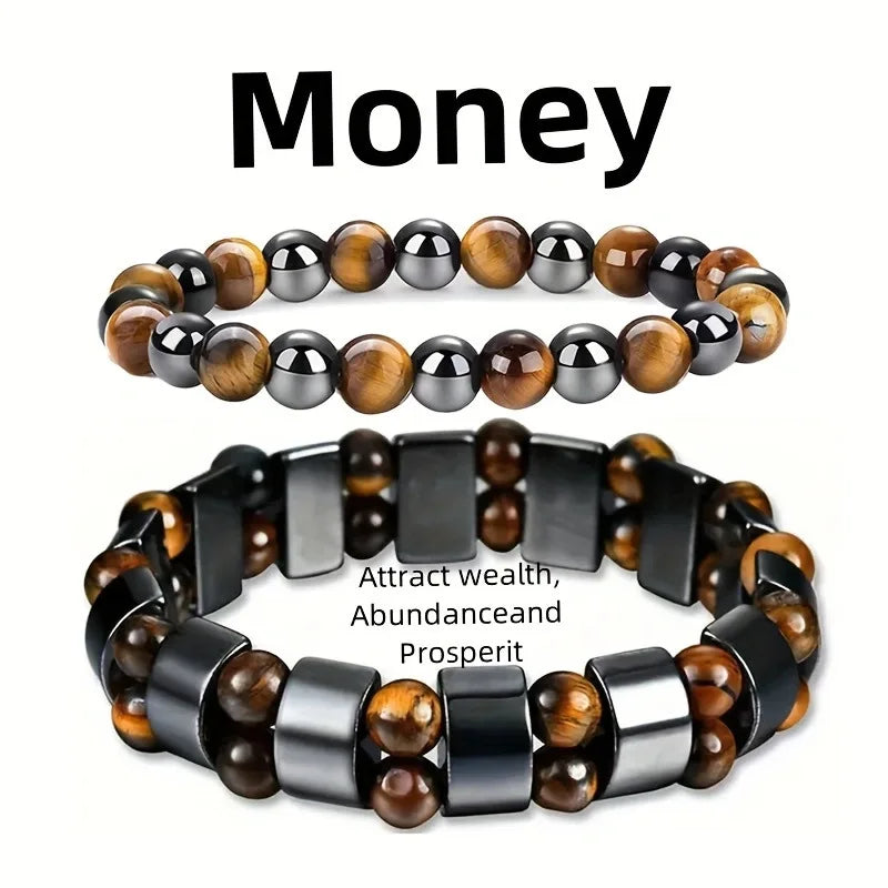 Tiger's Eye Stone Magnetic Hematite Beaded Bracelet