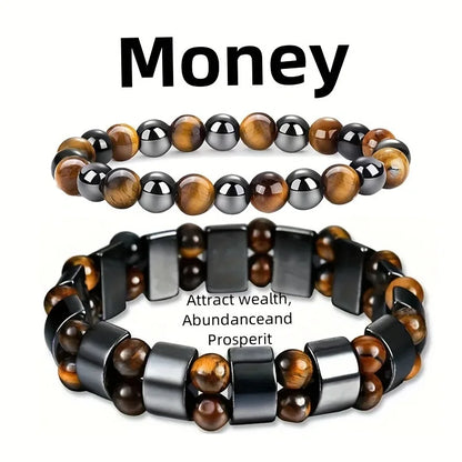 Tiger's Eye Stone Magnetic Hematite Beaded Bracelet