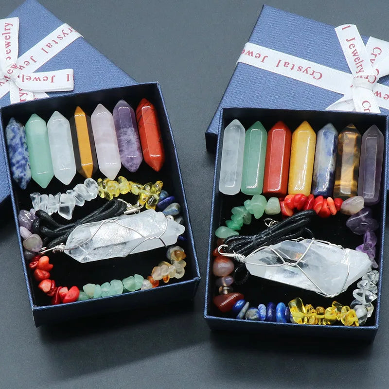 7 Chakras Reiki Stones Mineral Collection with Pendant Necklace