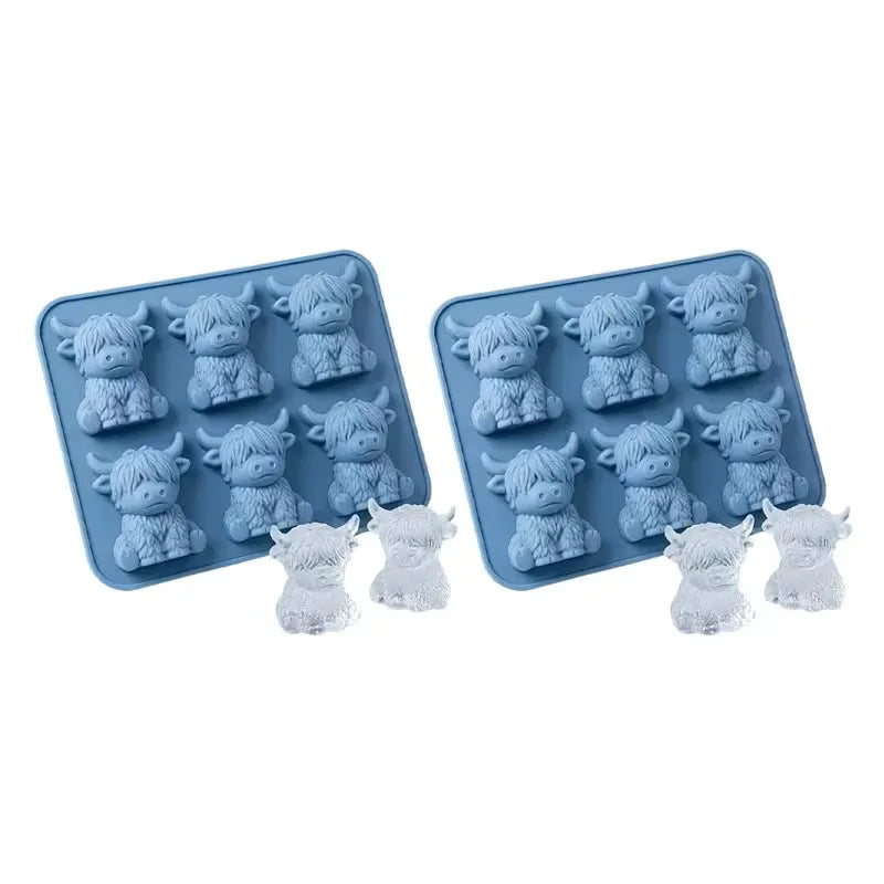 2-Piece Mini Highland Cow 3D Silicone Ice Mold Set