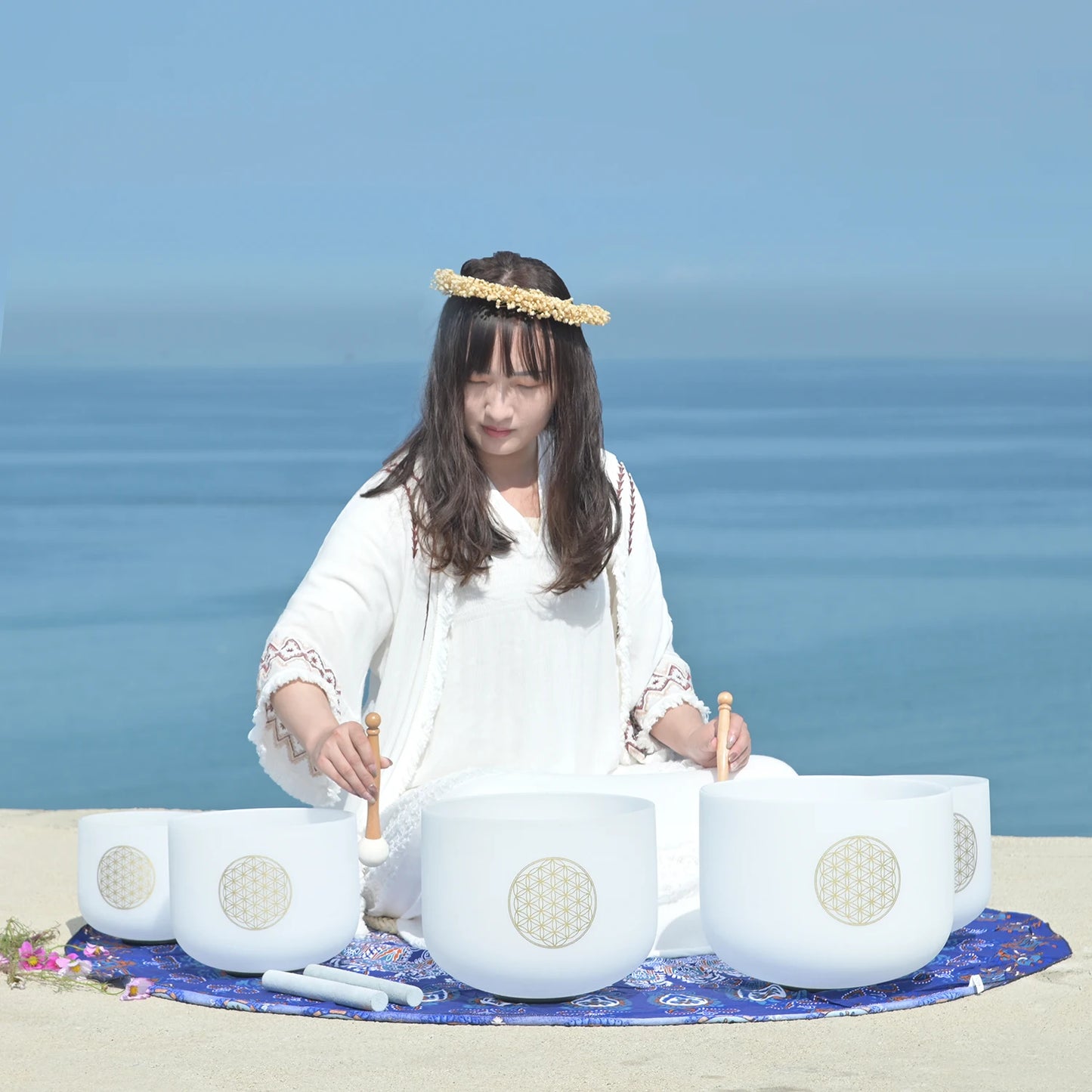 CVNC 528Hz 8-Inch C Note Flower of Life Frosted Quartz Crystal Singing Bowl