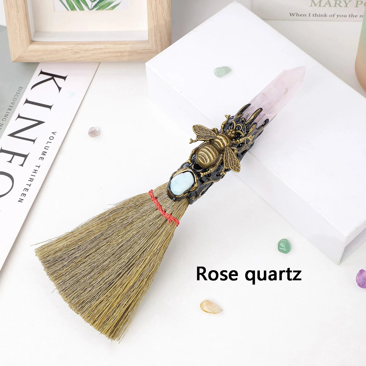 1PC Natural Crystal Point Stone Amethyst Feather Broom