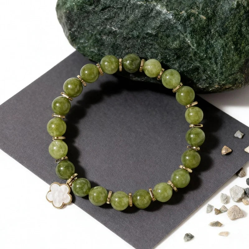 Natural Stone Olivine (Peridot) Petal Pendant Charm Bracelet