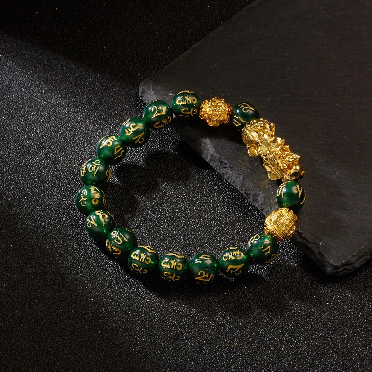 Gold-Color Pixiu Black Obsidian Feng Shui Wealth Bracelet
