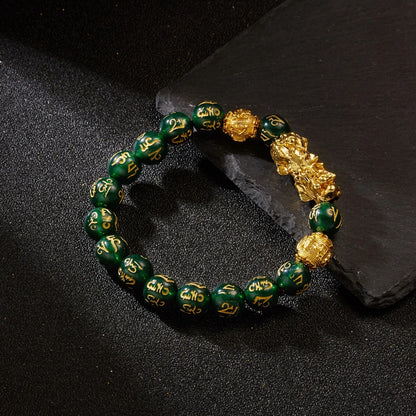 Gold-Color Pixiu Black Obsidian Feng Shui Wealth Bracelet