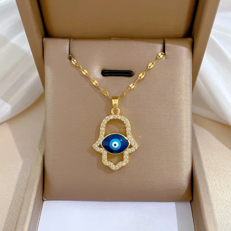 New Trendy Boho Evil Eye Stainless Steel Necklace Collection