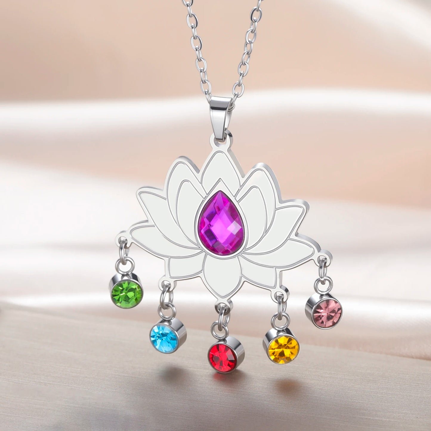 Gold-Plated 7 Chakra Lotus Flower Necklace