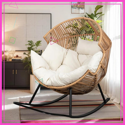 Oversized PE Rattan Egg Rocking Chair with Cushion