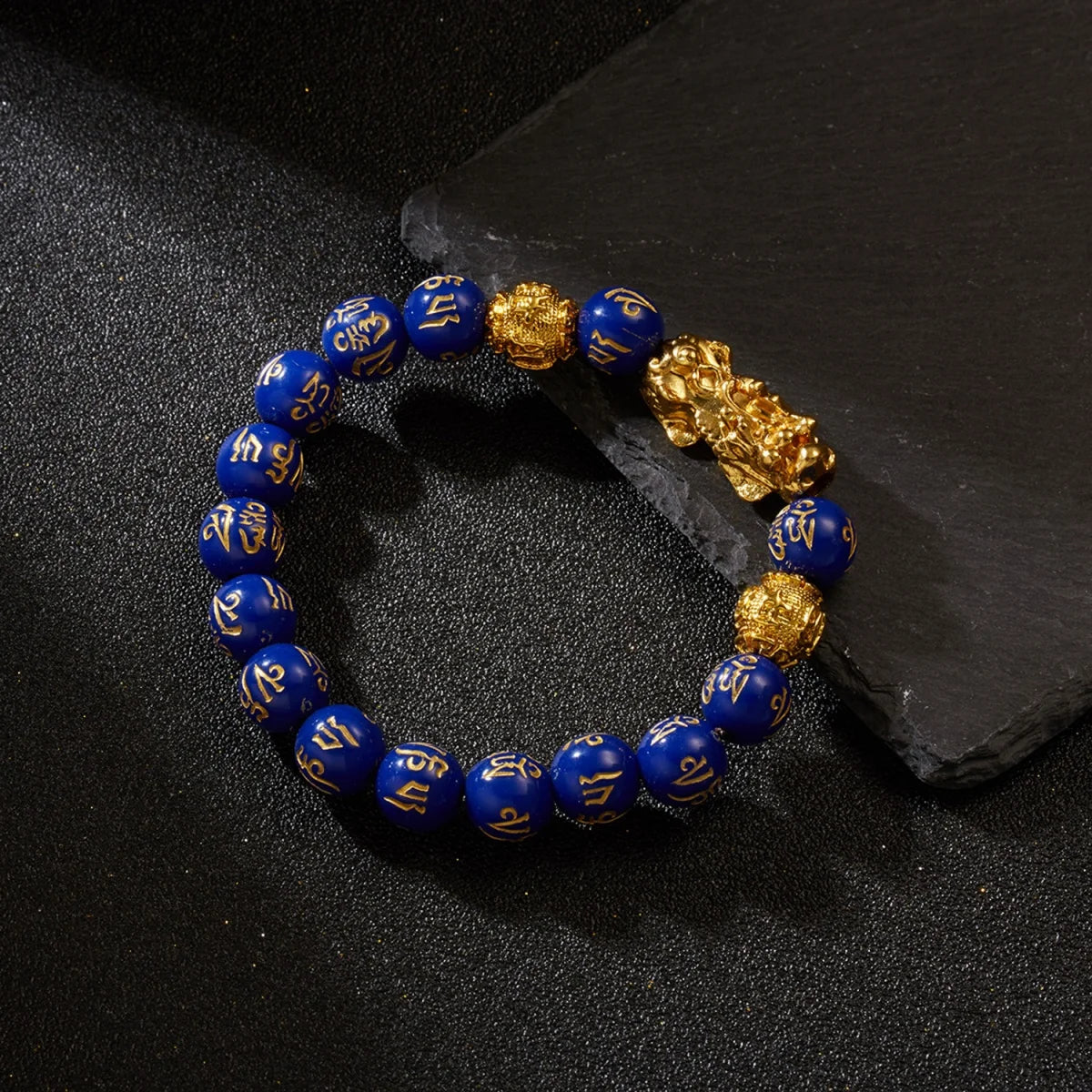 Gold-Color Pixiu Black Obsidian Feng Shui Wealth Bracelet