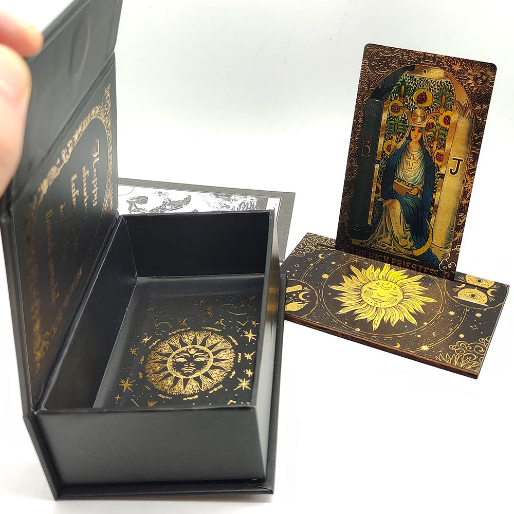 Luxe Finish Divinative Gold Foil Tarot Deck with Wooden Card Stand