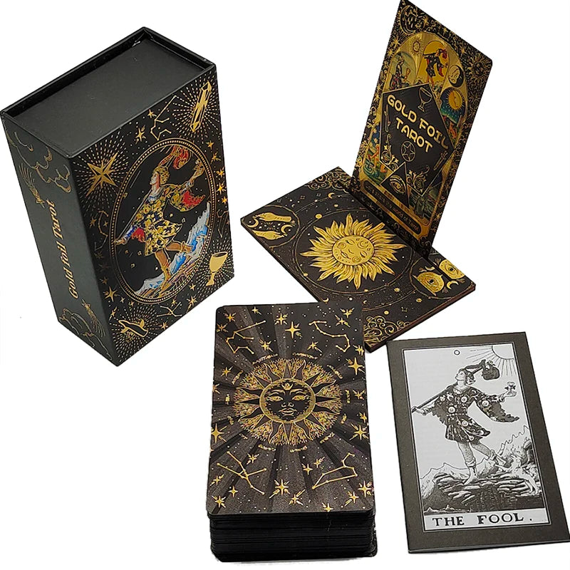 Luxe Finish Divinative Gold Foil Tarot Deck with Wooden Card Stand