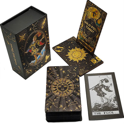 Luxe Finish Divinative Gold Foil Tarot Deck with Wooden Card Stand