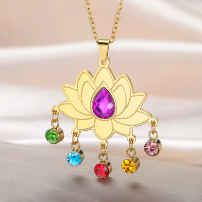 Gold-Plated 7 Chakra Lotus Flower Necklace