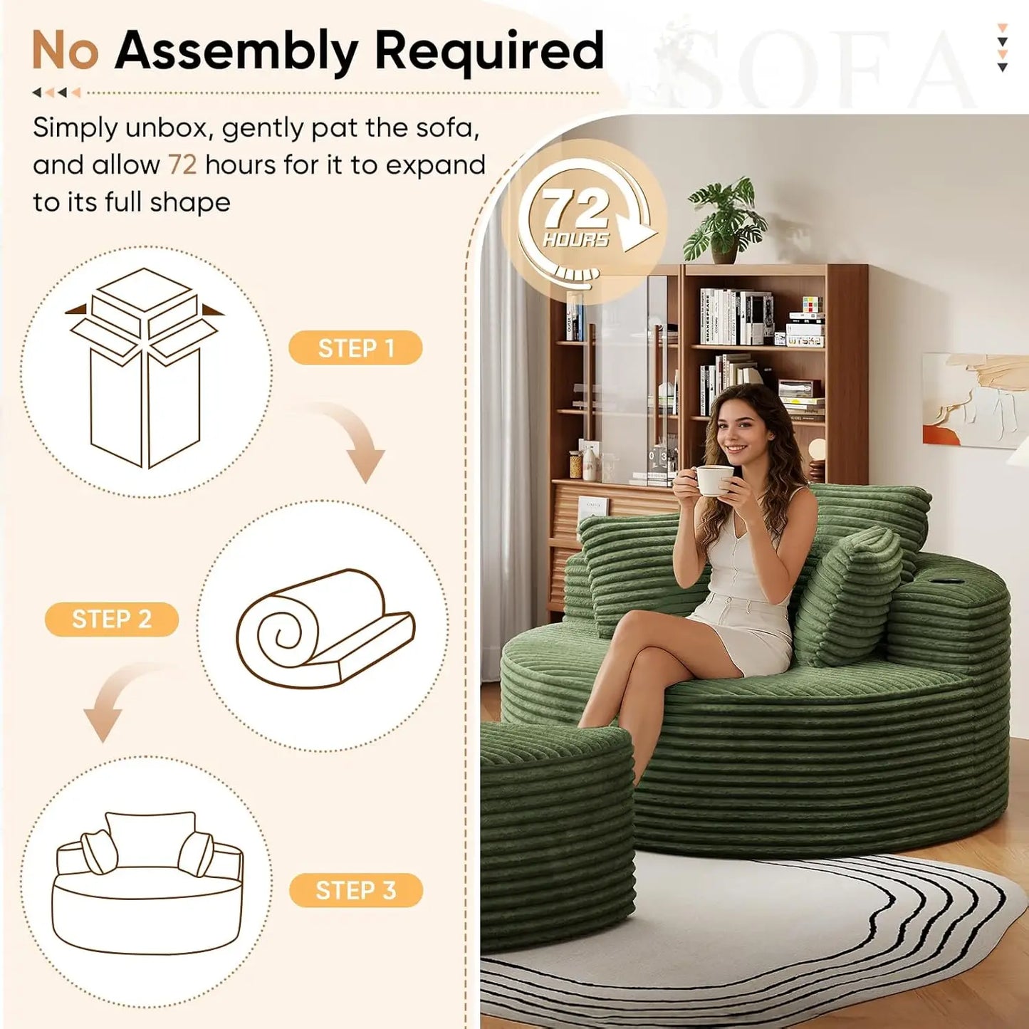 Oversized Round Chaise Lounge Sofa with Matching Ottoman