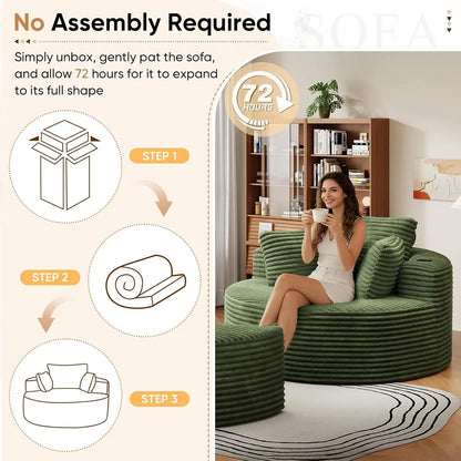 Oversized Round Chaise Lounge Sofa with Matching Ottoman