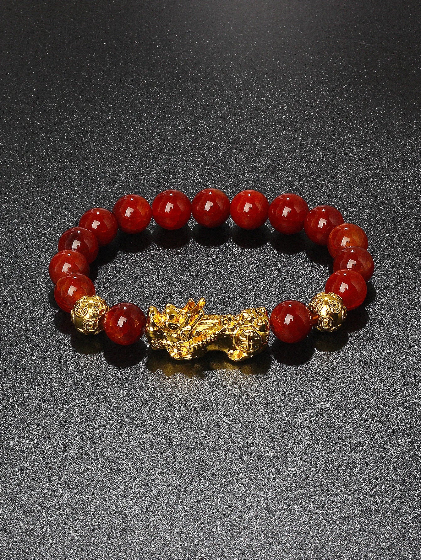 10mm Gold Pixiu Black Obsidian Dragon Mantra Bracelet