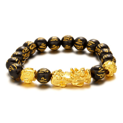 Gold-Color Pixiu Black Obsidian Feng Shui Wealth Bracelet
