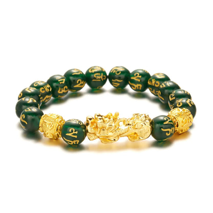 Gold-Color Pixiu Black Obsidian Feng Shui Wealth Bracelet