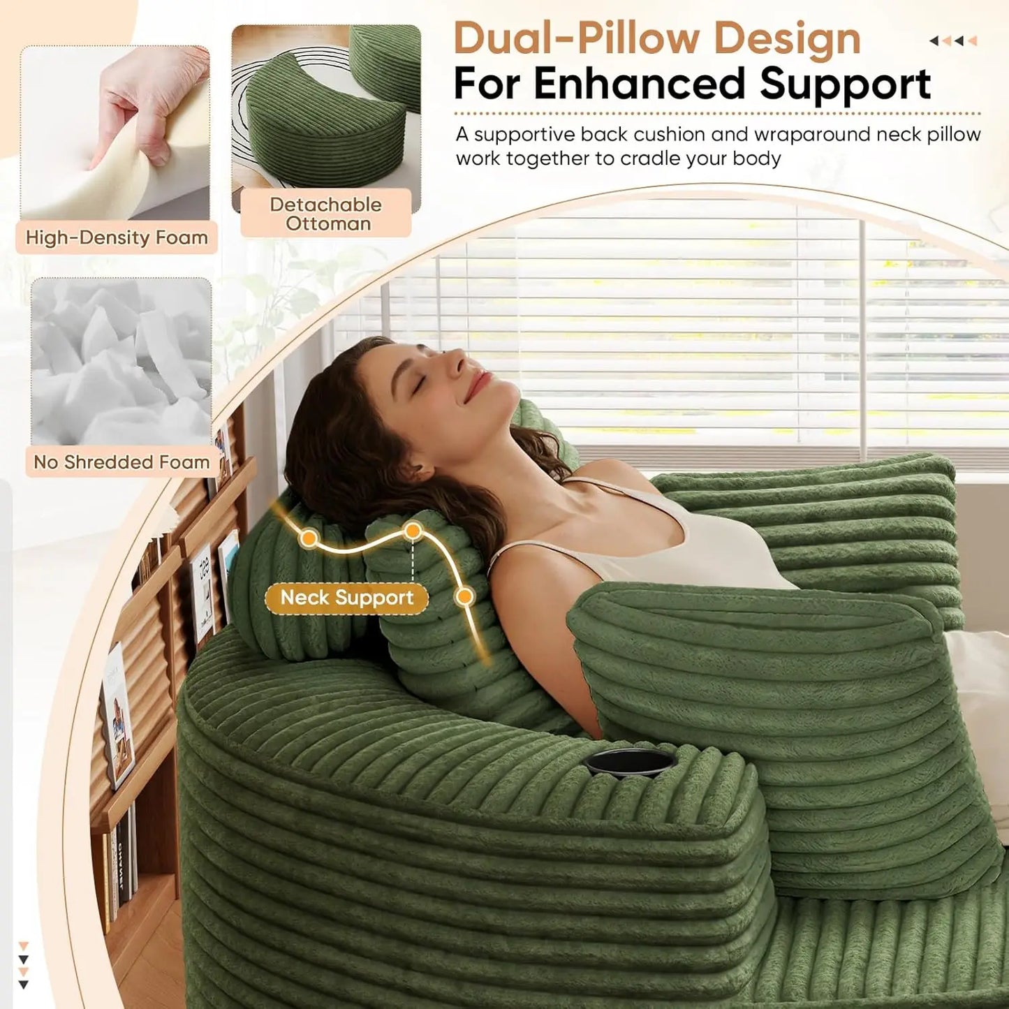Oversized Round Chaise Lounge Sofa with Matching Ottoman