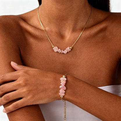 Natural Pink Quartz (Rose Quartz) Beaded Stone Bracelet Collection