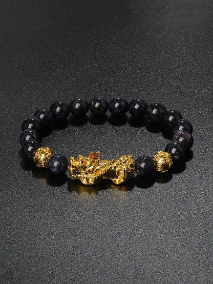 10mm Gold Pixiu Black Obsidian Dragon Mantra Bracelet