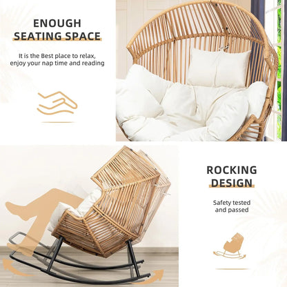 Oversized PE Rattan Egg Rocking Chair with Cushion