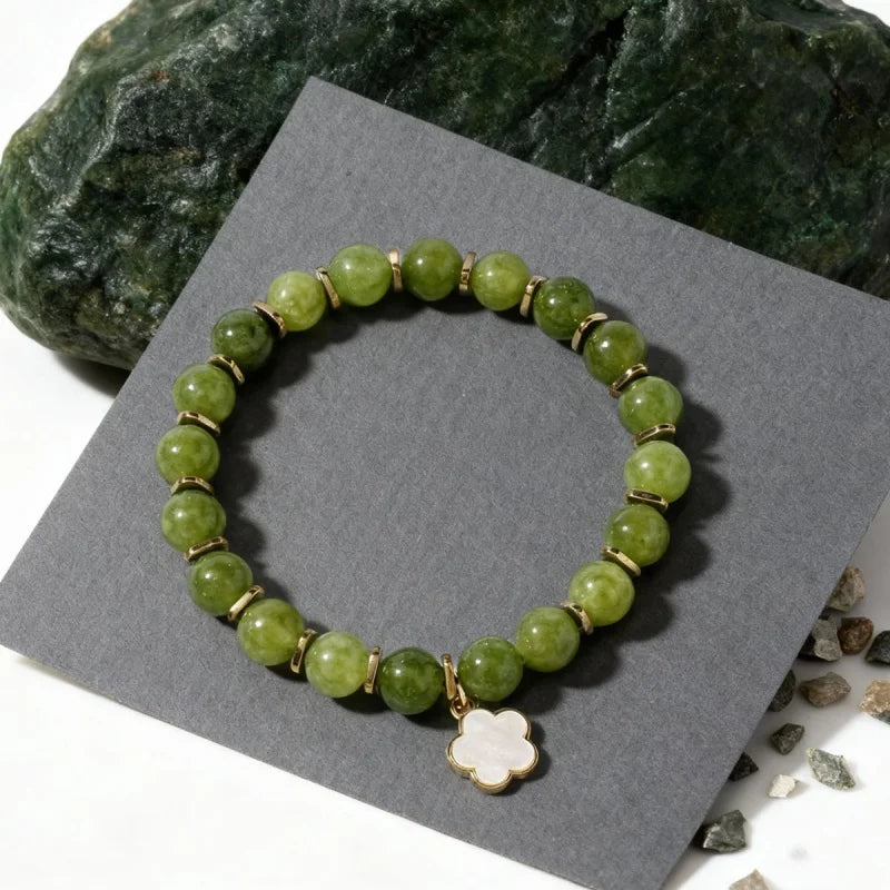 Natural Stone Olivine (Peridot) Petal Pendant Charm Bracelet