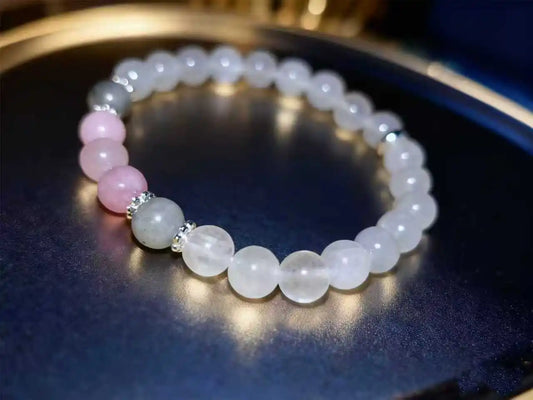 Handmade Moonlight White Jade, Labradorite, and Rose Quartz Bracelet