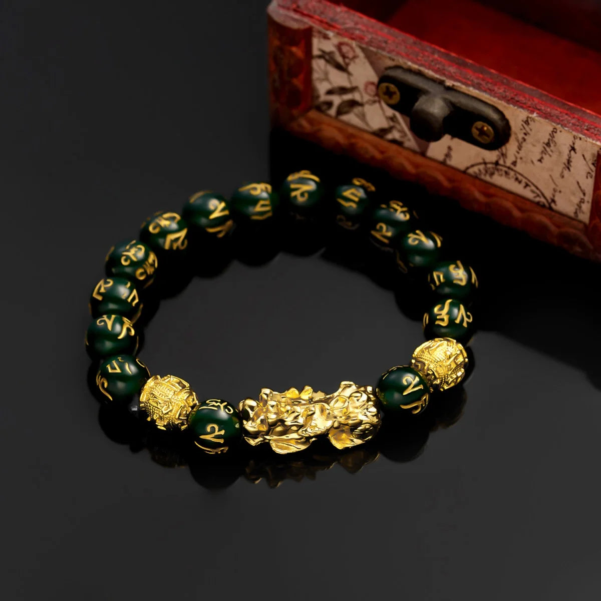 Gold-Color Pixiu Black Obsidian Feng Shui Wealth Bracelet