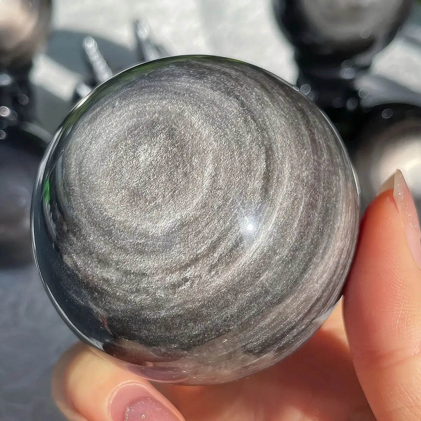 Natural Silver Sheen Obsidian Crystal Ball