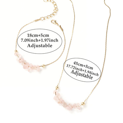 Natural Pink Quartz (Rose Quartz) Beaded Stone Bracelet Collection