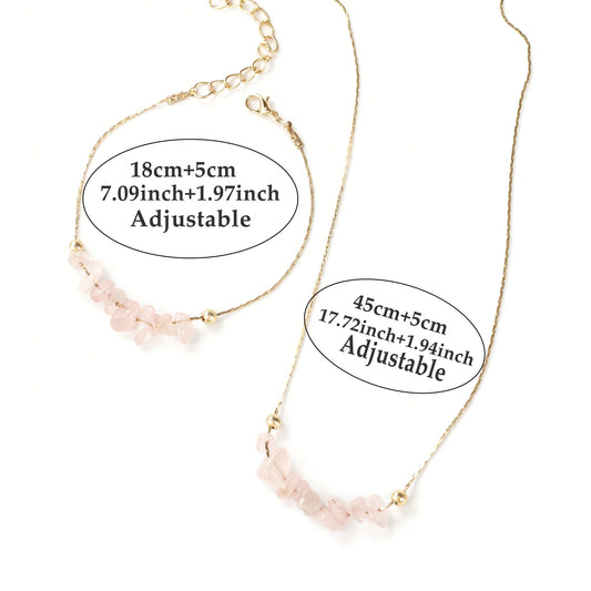 Natural Pink Quartz (Rose Quartz) Beaded Stone Bracelet Collection