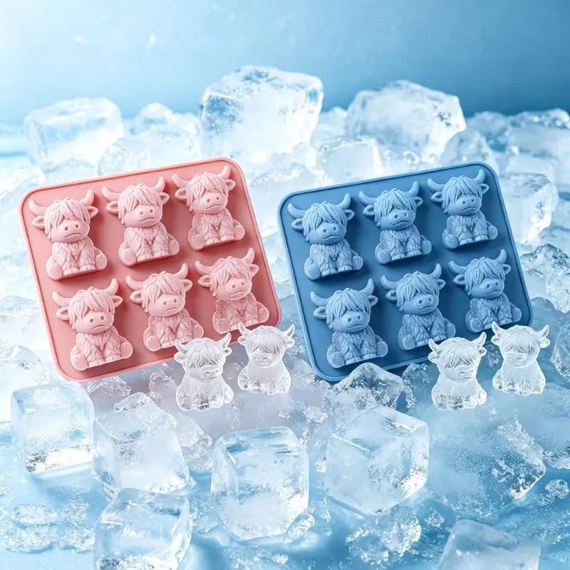2-Piece Mini Highland Cow 3D Silicone Ice Mold Set
