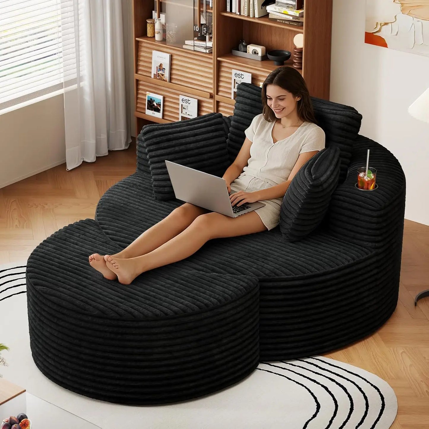 Oversized Round Chaise Lounge Sofa with Matching Ottoman
