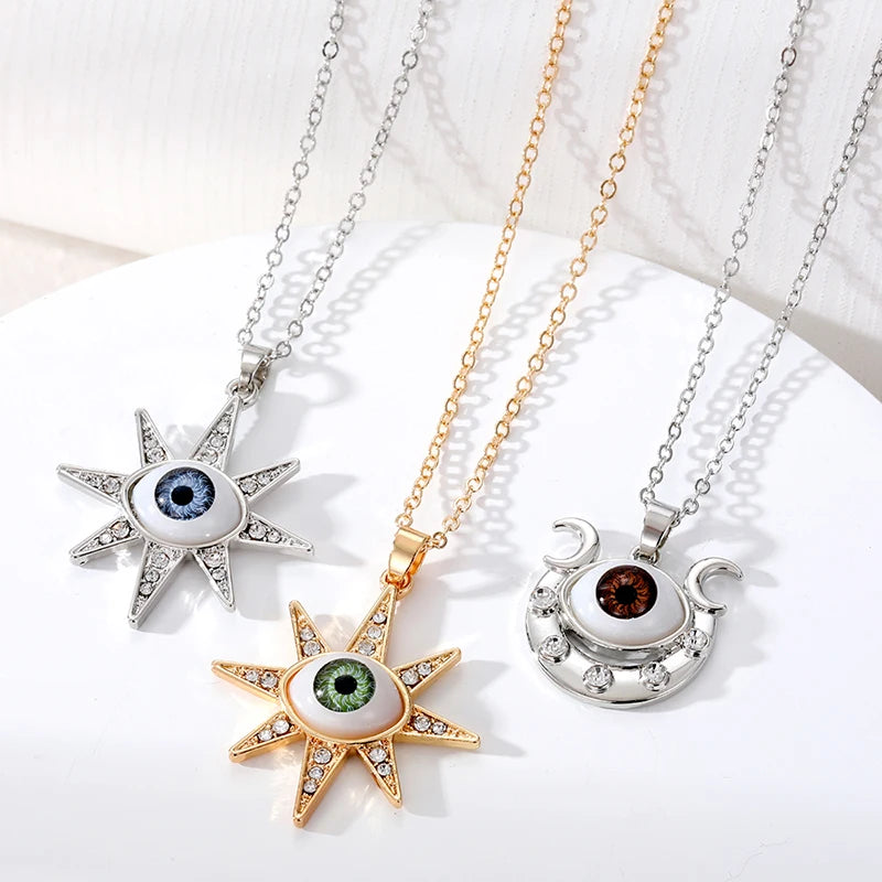 Zircon Turkish Evil Eye Moon Star Clavicle Chain