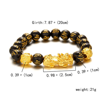 Gold-Color Pixiu Black Obsidian Feng Shui Wealth Bracelet