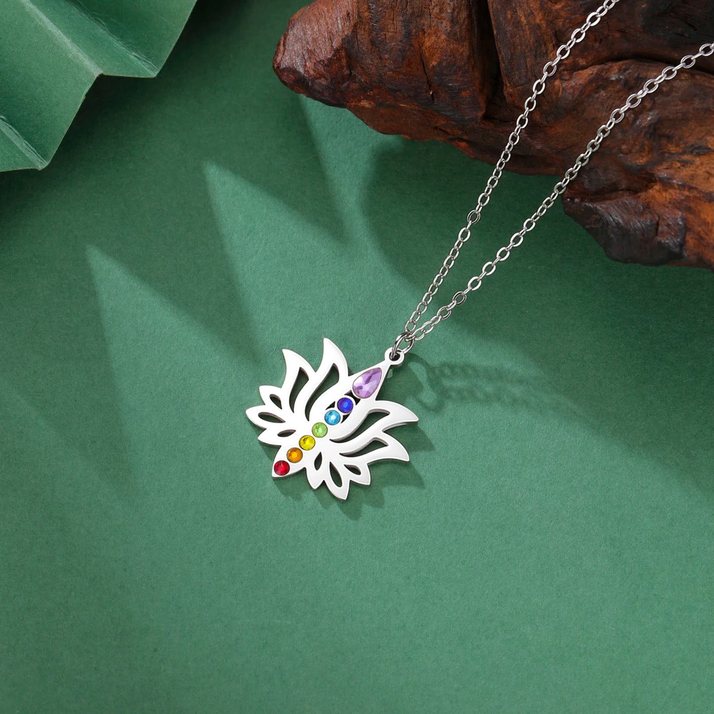 Gold-Plated 7 Chakra Lotus Flower Necklace