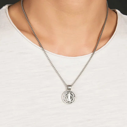 Stainless Steel Saint St. Benedict Collar Medal Necklace
